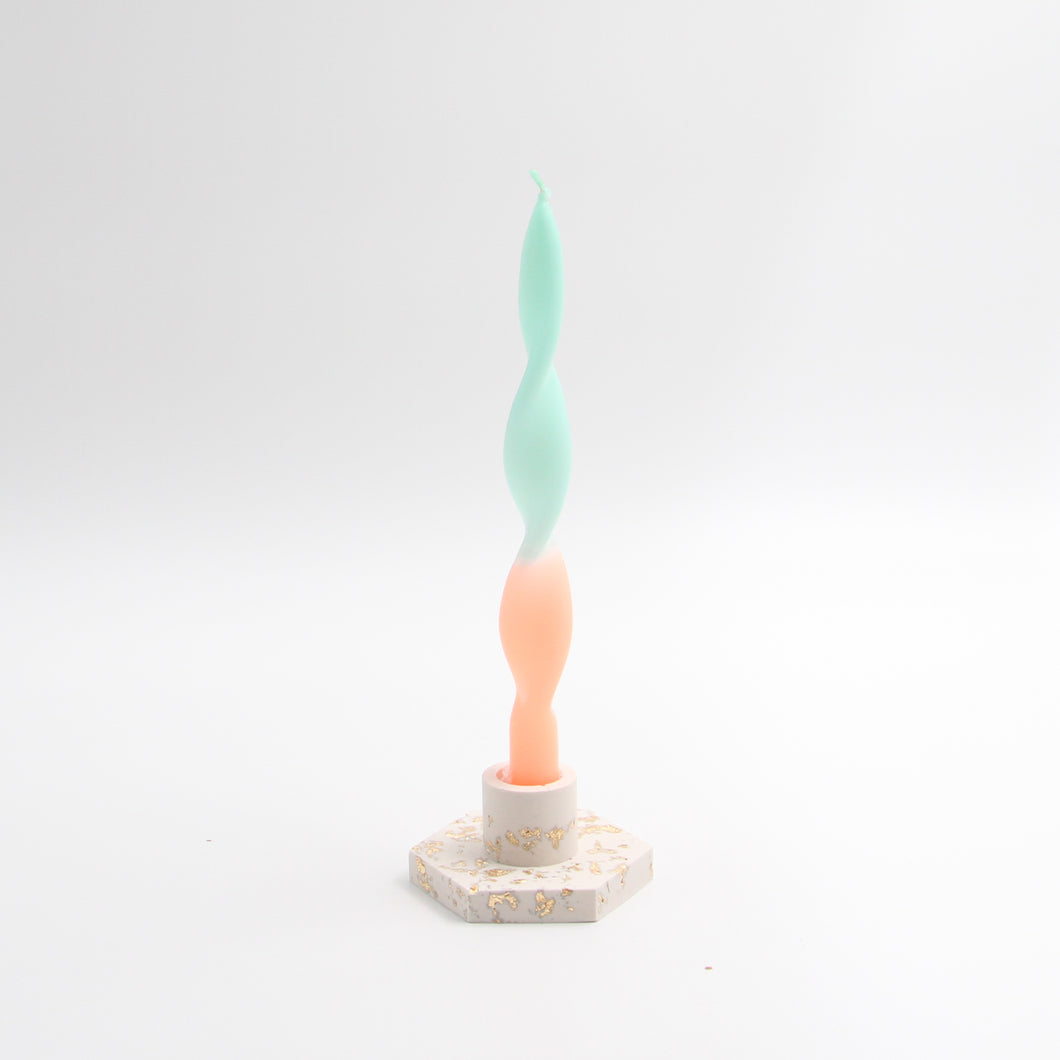 Kandelaar Offwhite Gold en kaars Miami Orange Blue