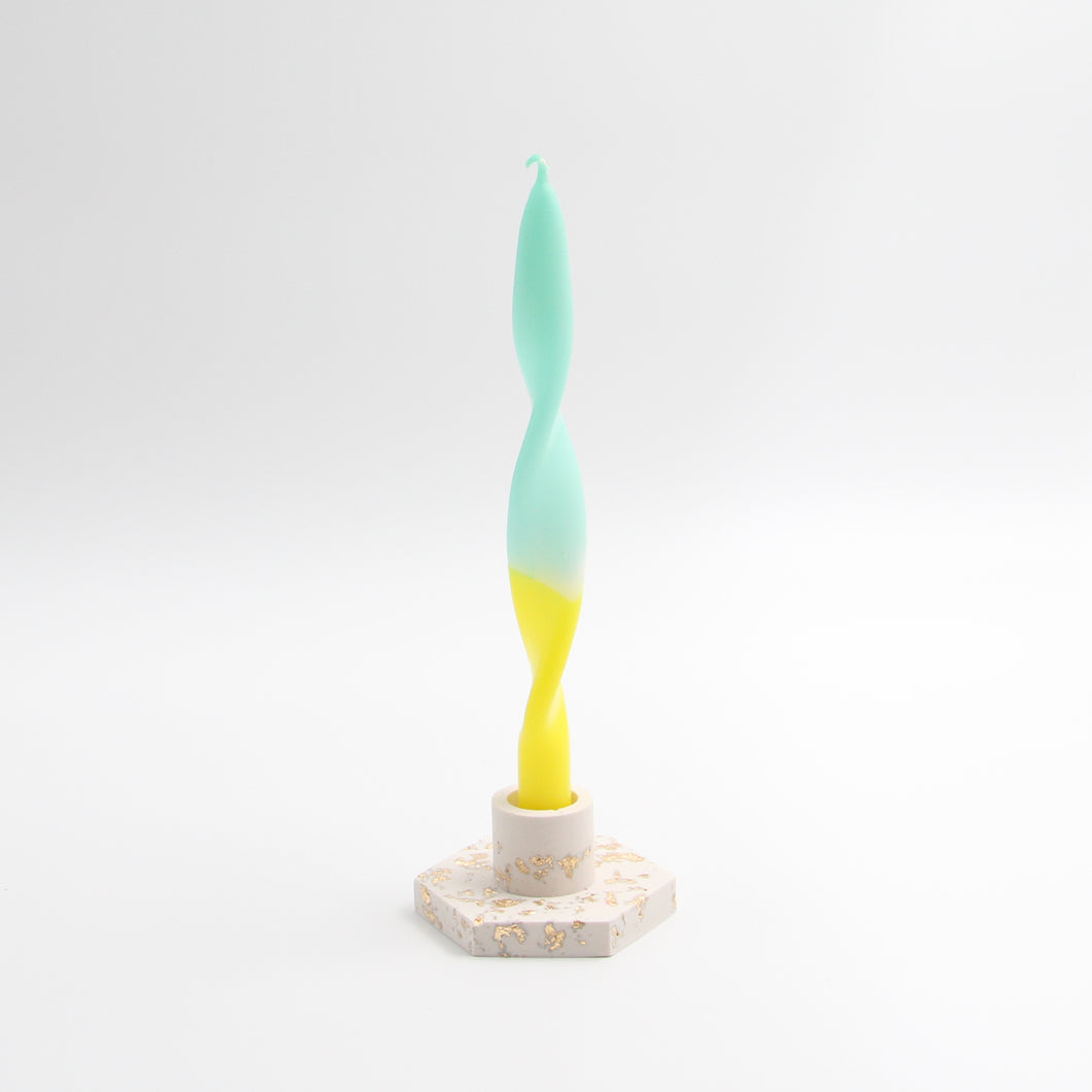 Candle Holder Offwhite Gold and Candle Miami Green Yellow