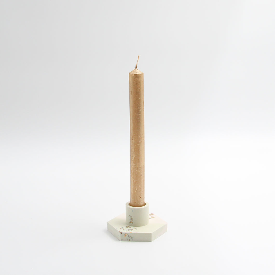 Candle Holder Offwhite Green Gold and Gold Candle