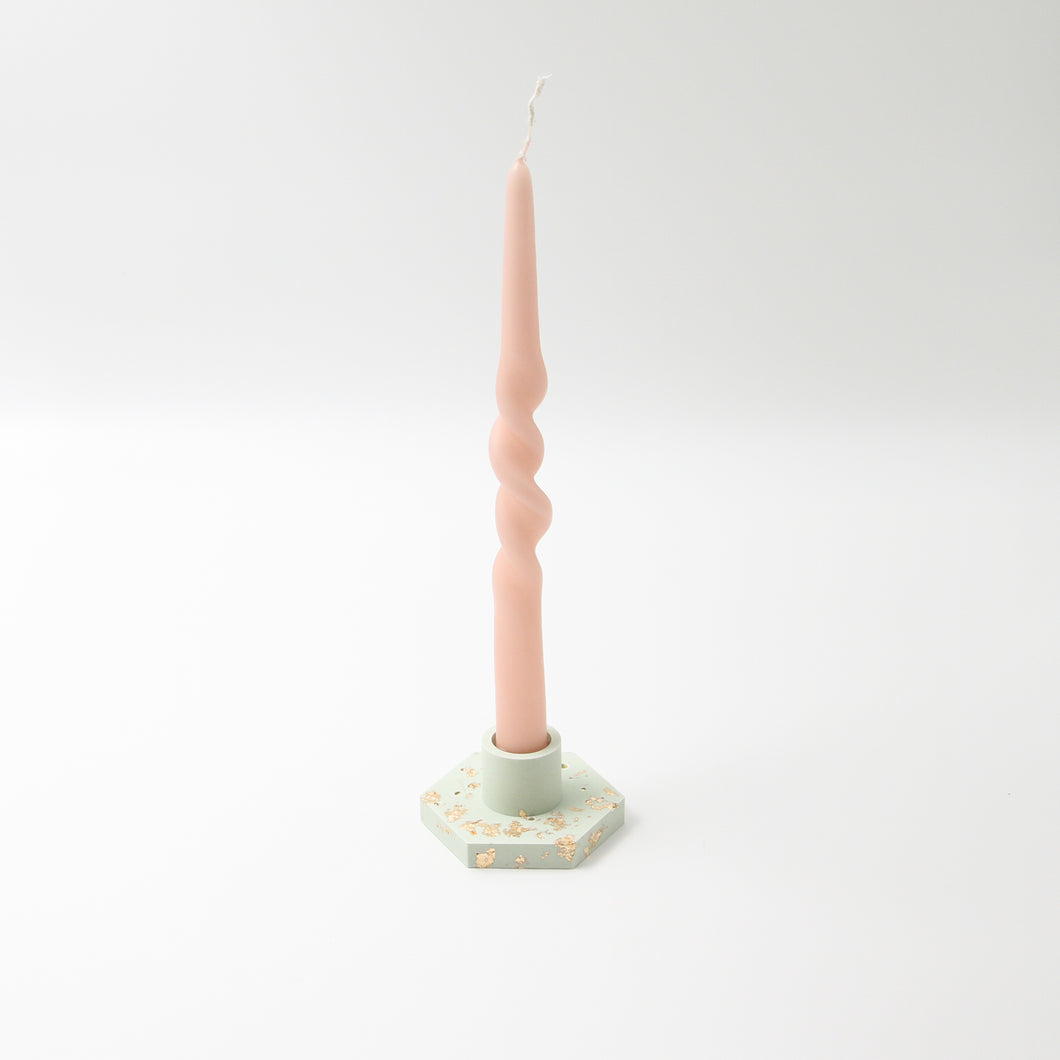 Candle Holder Pistache Gold and Candle Twisting Blossom