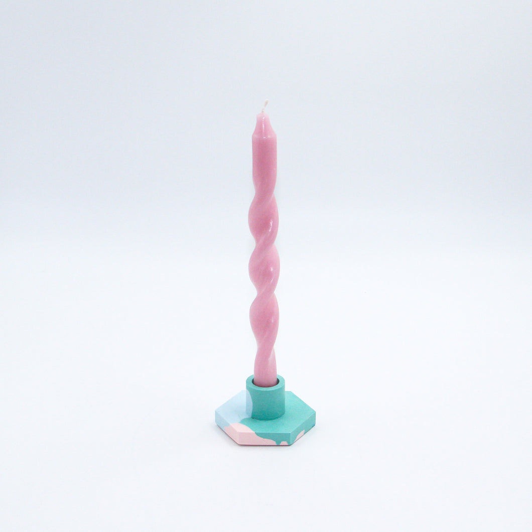 Candle Holder Pink Drop and Candle Twisting Blossom