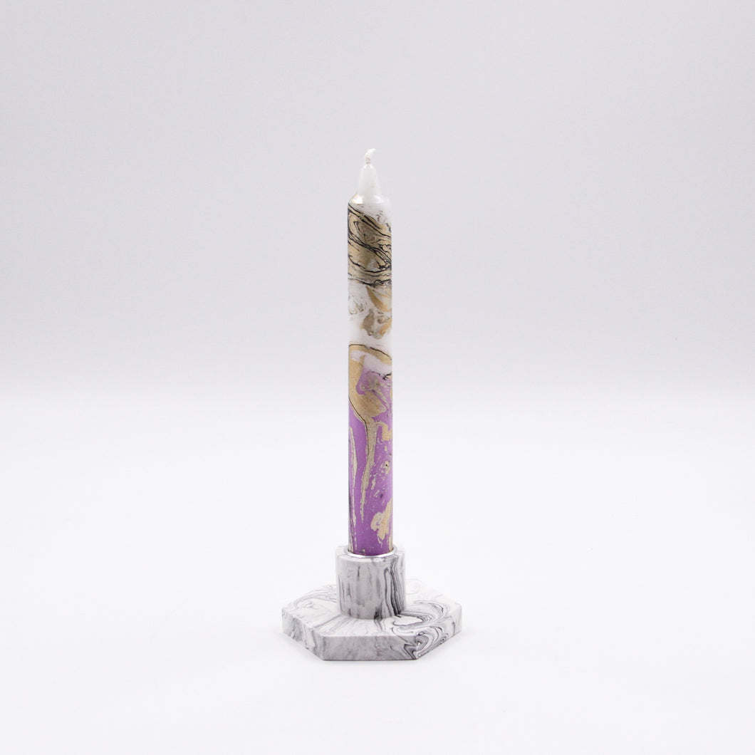 Candle Holder Marble and Candle Purple Acropolis